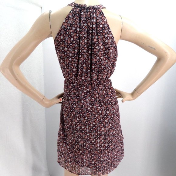 "LOFT" MULTICOLOR GEOMETRIC ELASTIC WAIST BLOUSON SLEEVELESS DRESS SIZE: 8 NWT - Picture 2 of 3